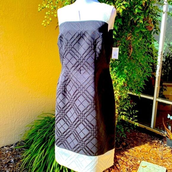 JESSICA HOWARD MISSY COLOR-BLOCK IVORY/BLACK SLEEVELESS SHEATH DRESS 12 NWT - Picture 2 of 14